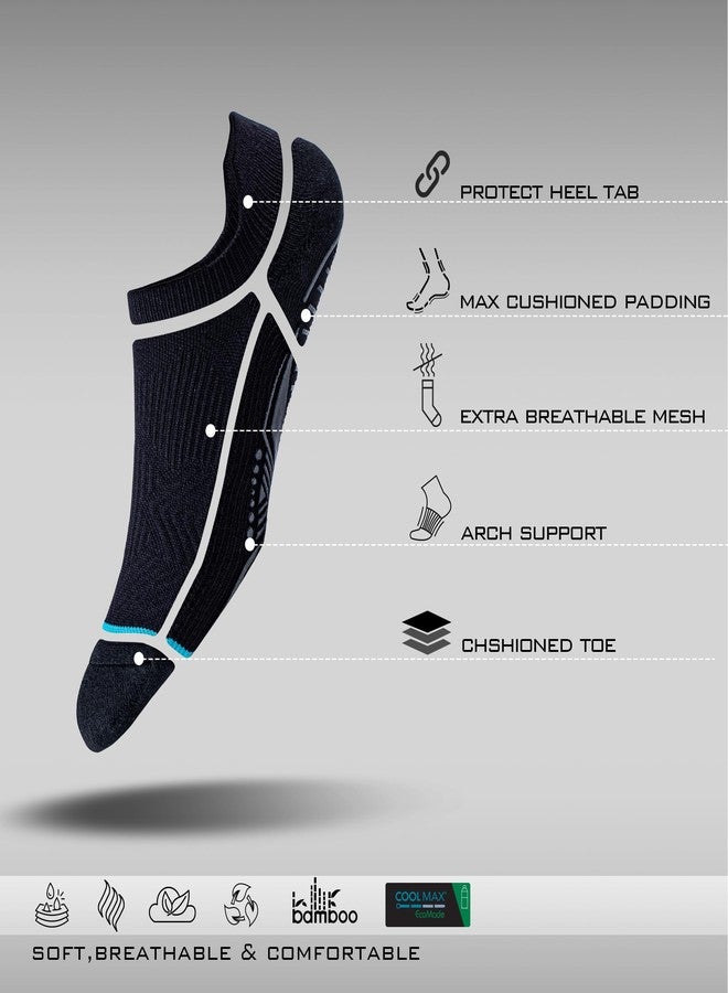 BRISIRA Bamboo Viscose Non Slip Pilates Socks Men Women No Show Grip Compression Thick Cushion Yoga Barre Grippy Ankle - Image 3